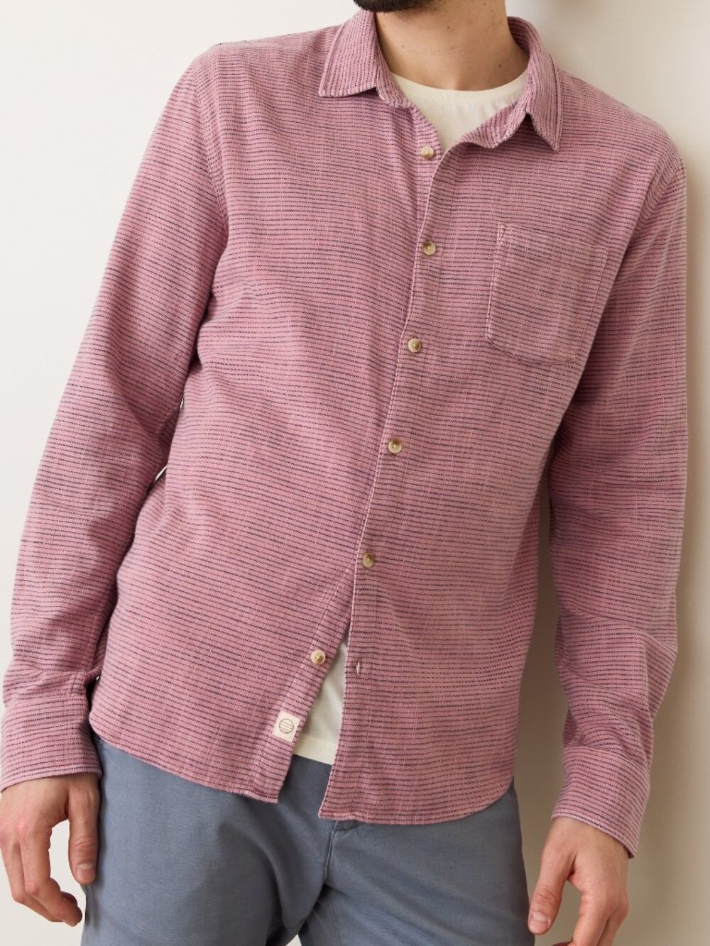 Marine Layer Classic Stretch Selvage Shirt Long Sleeve Mens XXL Lilas Stripe NWT